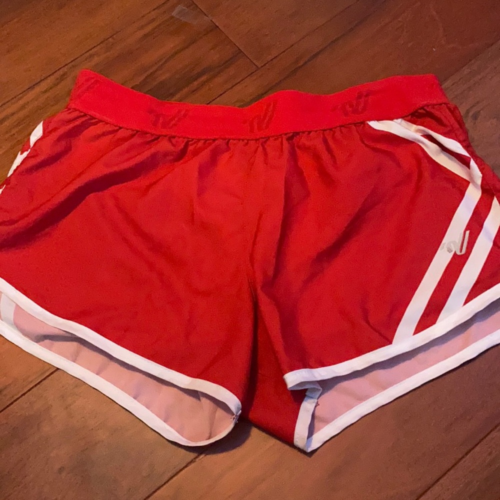 Red varsity shorts
